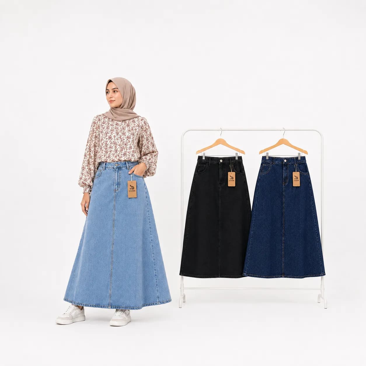 Premium High Waist Denim Maxi Skirt