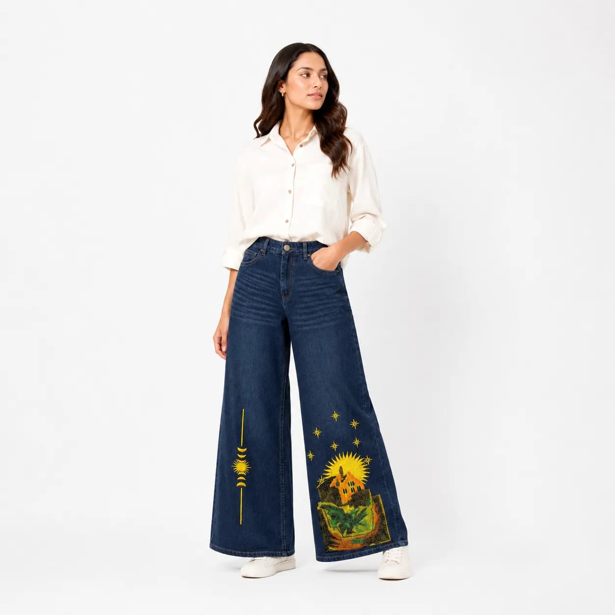 STOFFA Signature Embroidered Wide-Leg Denim