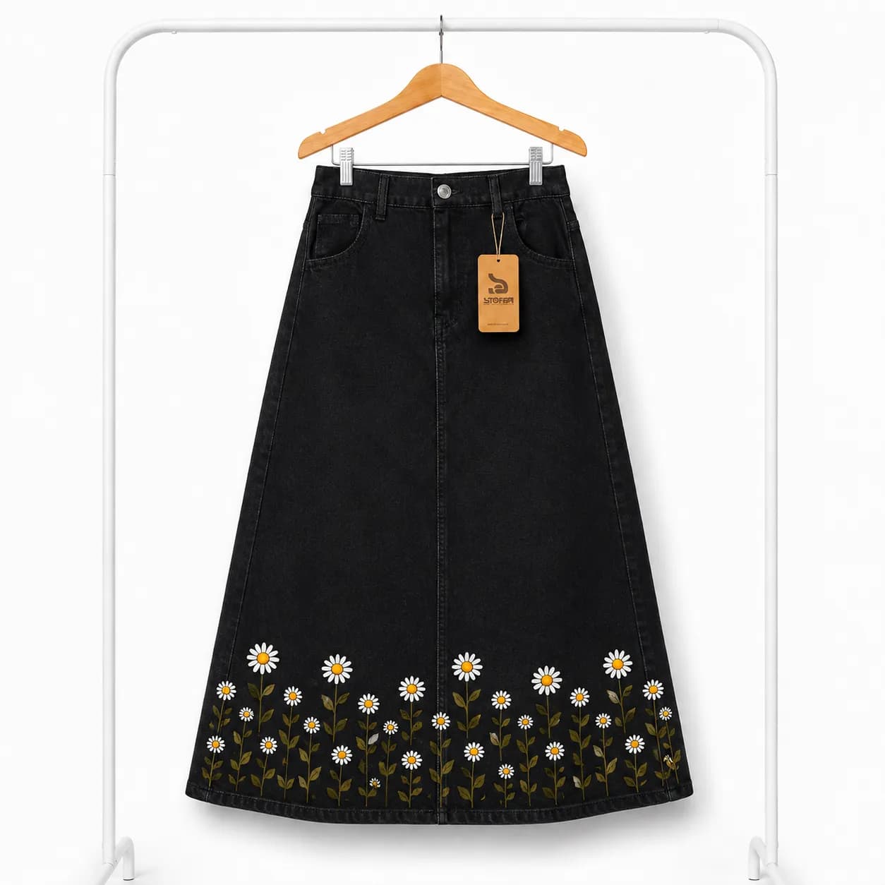 STOFFA Daisy Bloom Denim Maxi Skirt