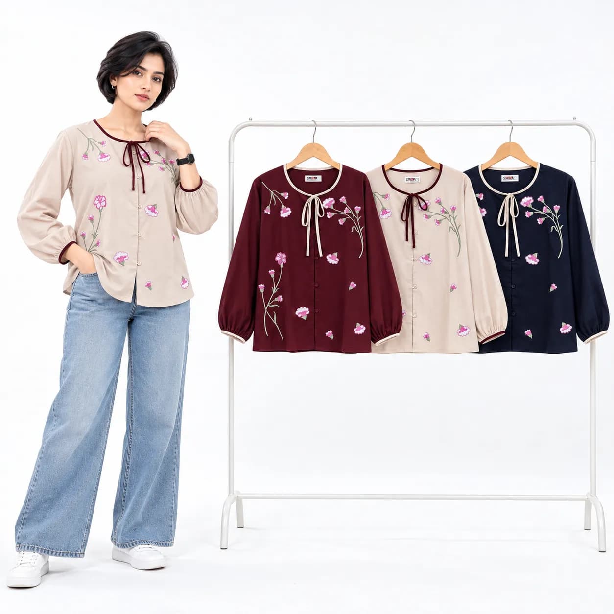 STOFFA SUMMER BLOOM EMBROIDERED TOP