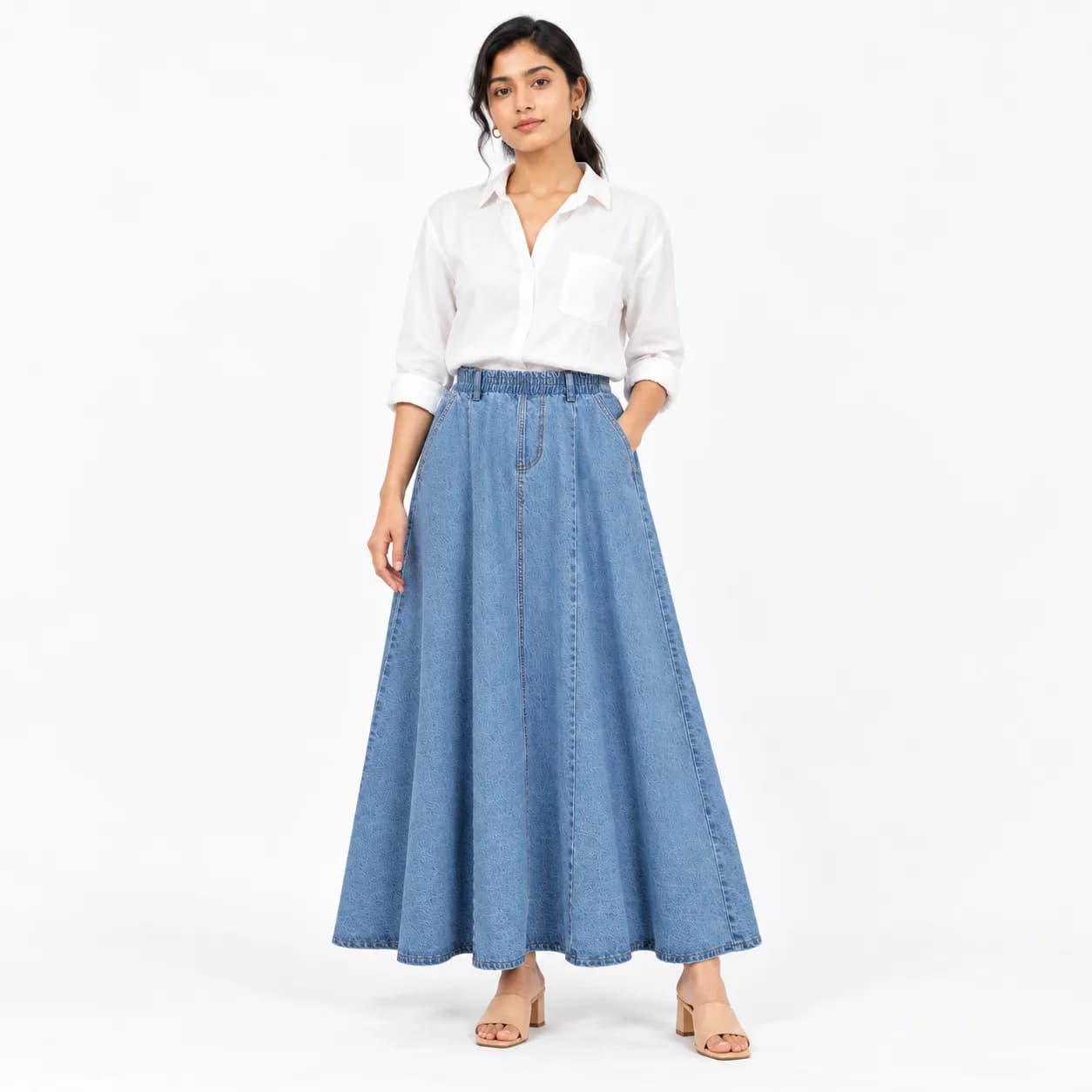 STOFFA Serena Flow Denim Maxi Skirt